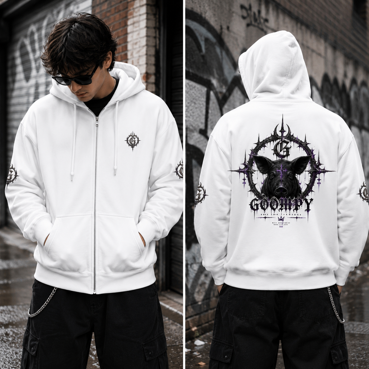 Dark Graphic Zip-Up Hoodie