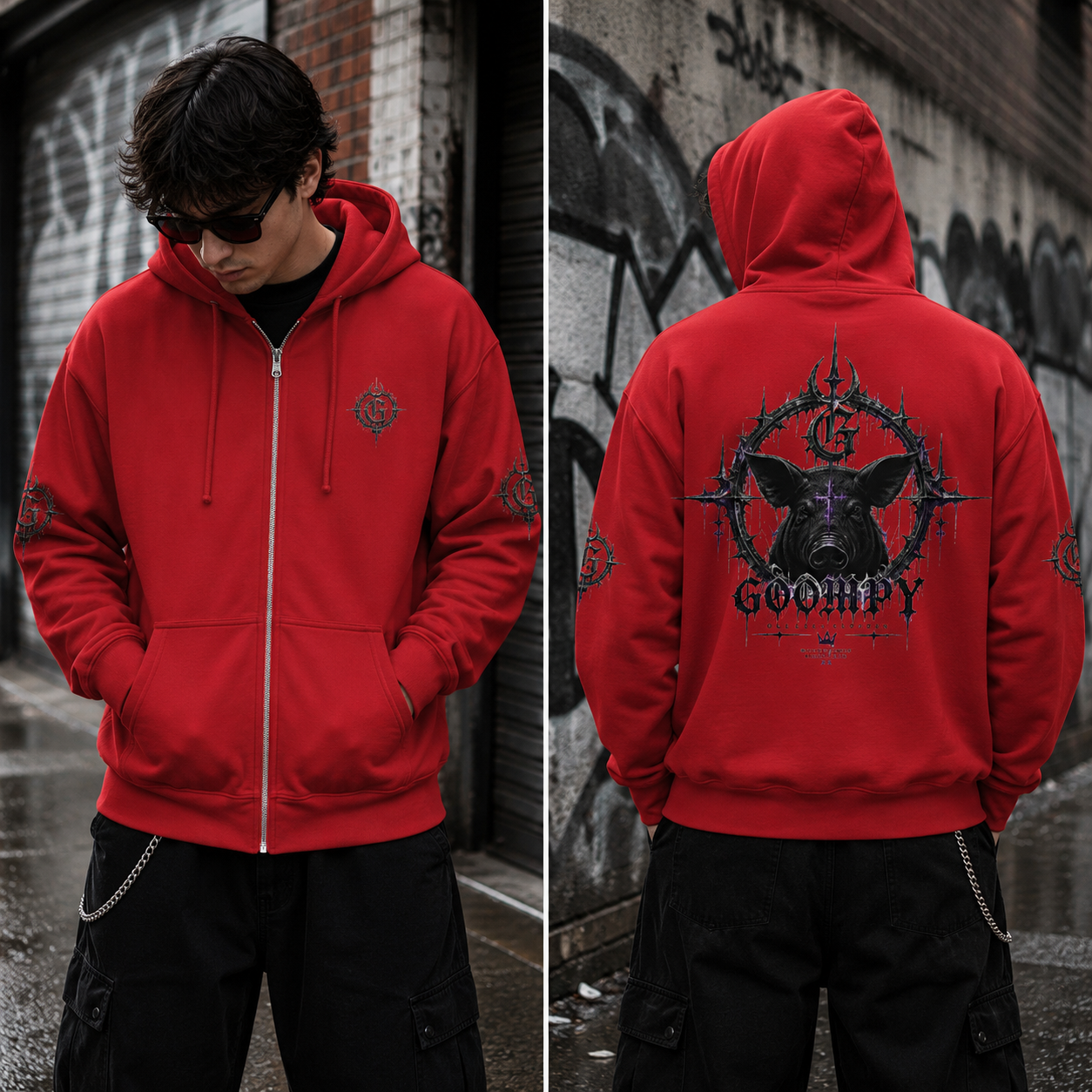 Dark Graphic Zip-Up Hoodie